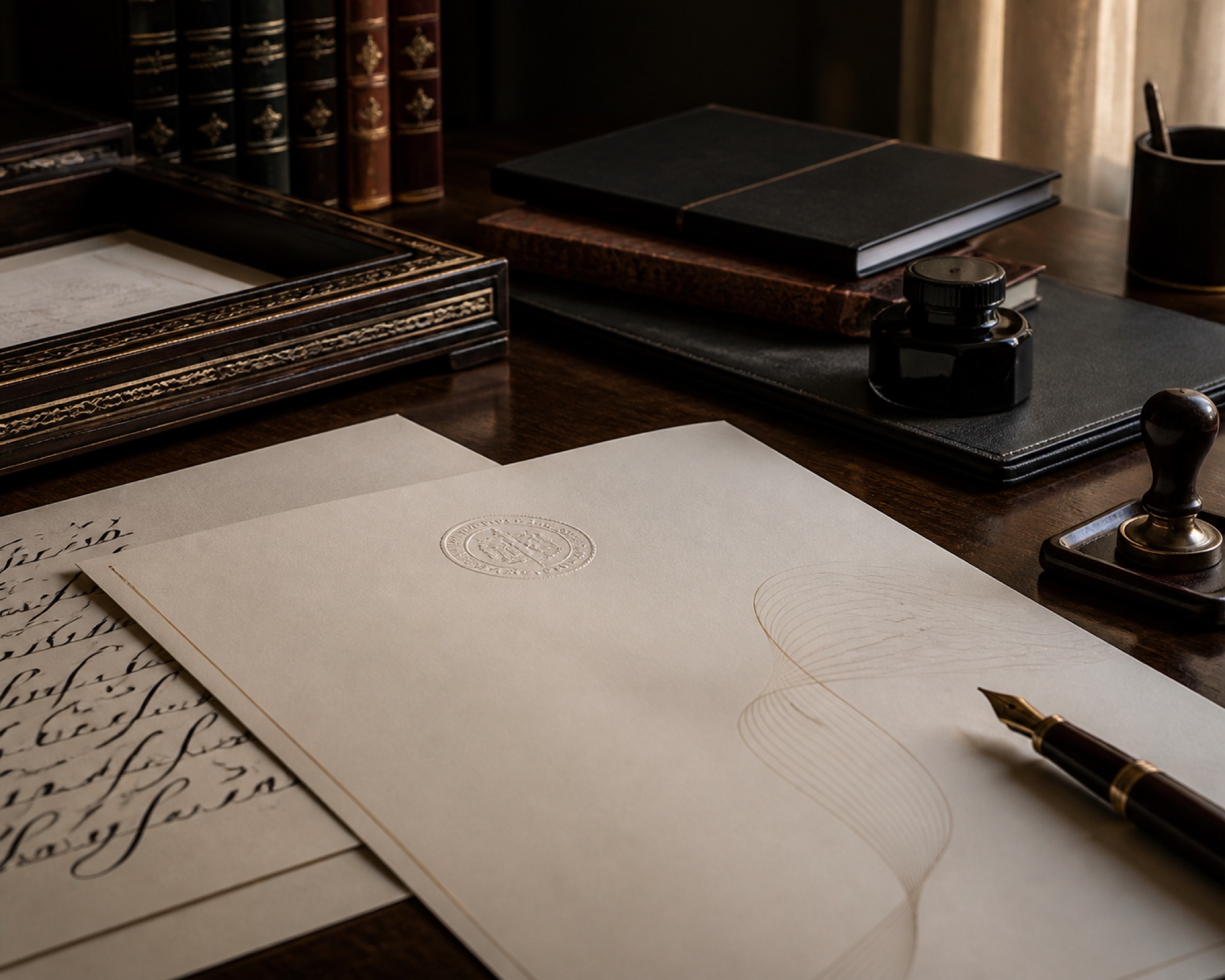 Documents officiels préparés avec soin sur un bureau
